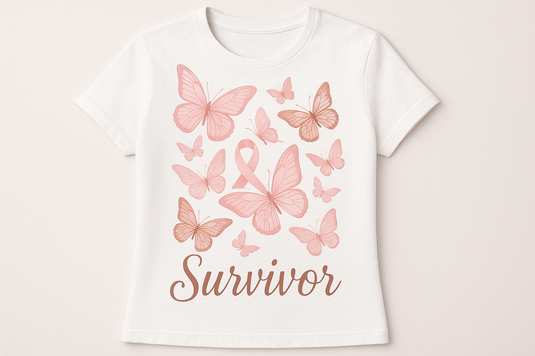 Breast Cancer Awareness Pink Butterflies Band Survivors T-Shirt