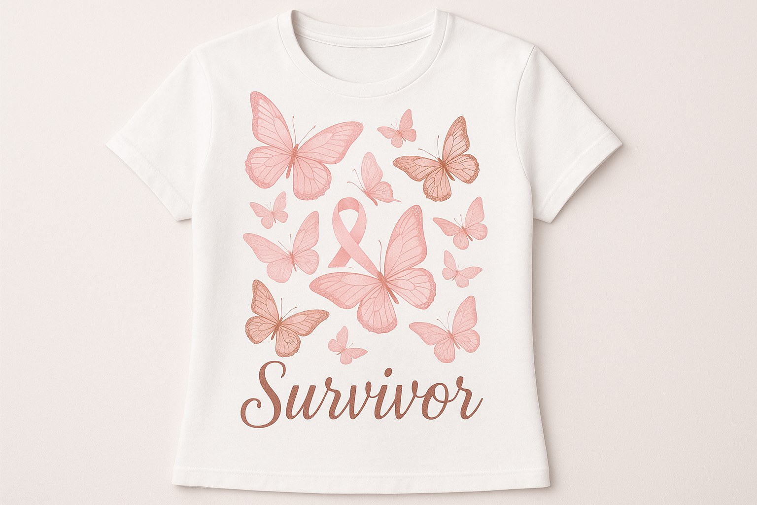 Breast Cancer Awareness Pink Butterflies Band Survivors T-Shirt