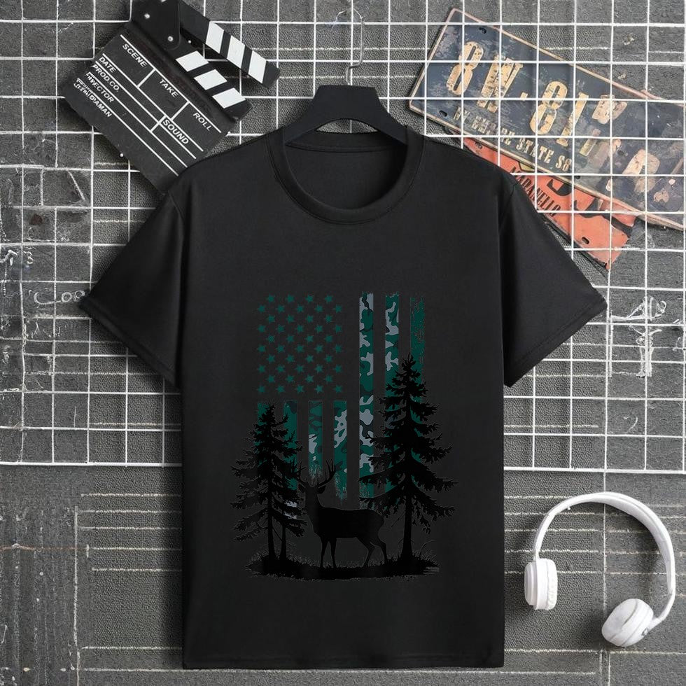 Boys Kids Orange Hunting Deer Hunter Toddler Camo Flag T-Shirt