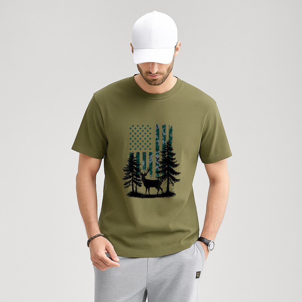 Boys Kids Orange Hunting Deer Hunter Toddler Camo Flag T-Shirt