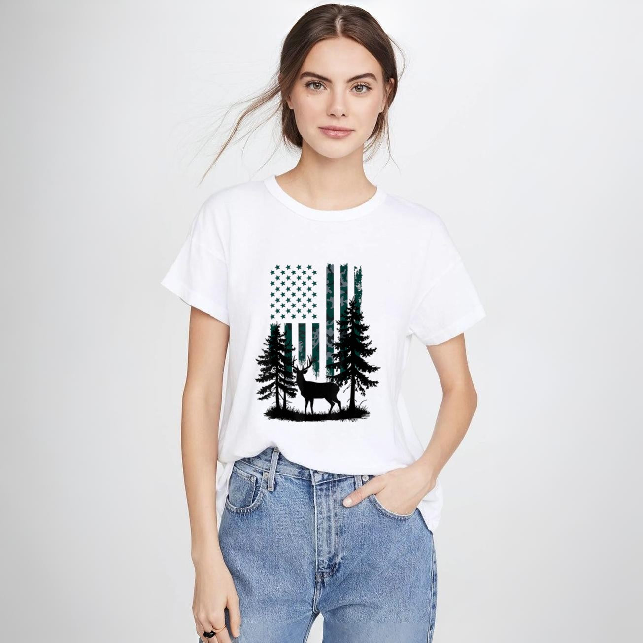 Boys Kids Orange Hunting Deer Hunter Toddler Camo Flag T-Shirt