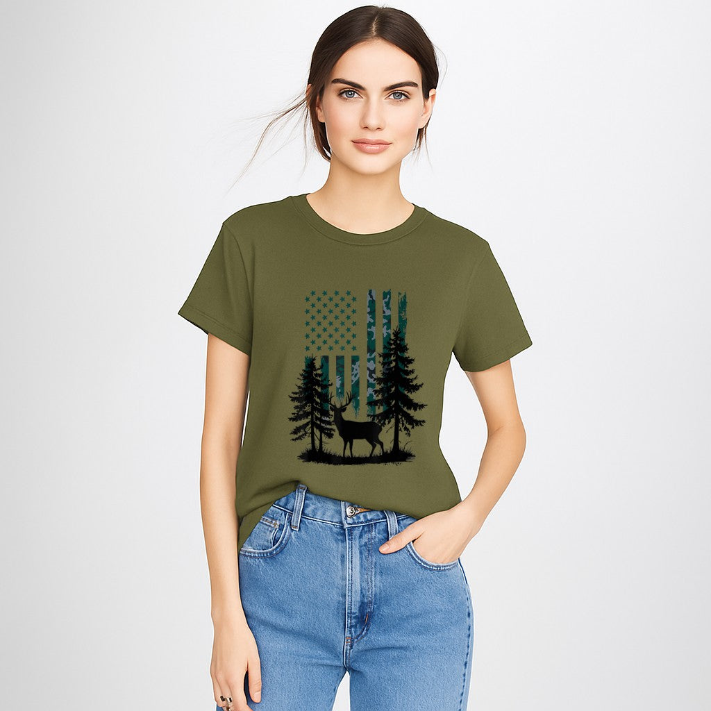 Boys Kids Orange Hunting Deer Hunter Toddler Camo Flag T-Shirt