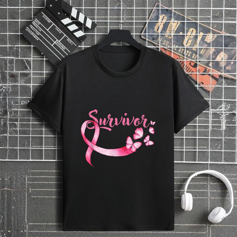 Breast Cancer Awareness Pink Butterflies Band Survivors T-Shirt