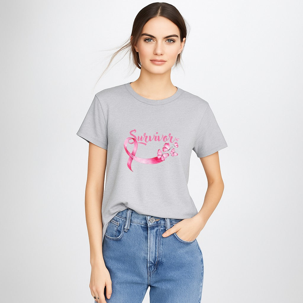 Breast Cancer Awareness Pink Butterflies Band Survivors T-Shirt