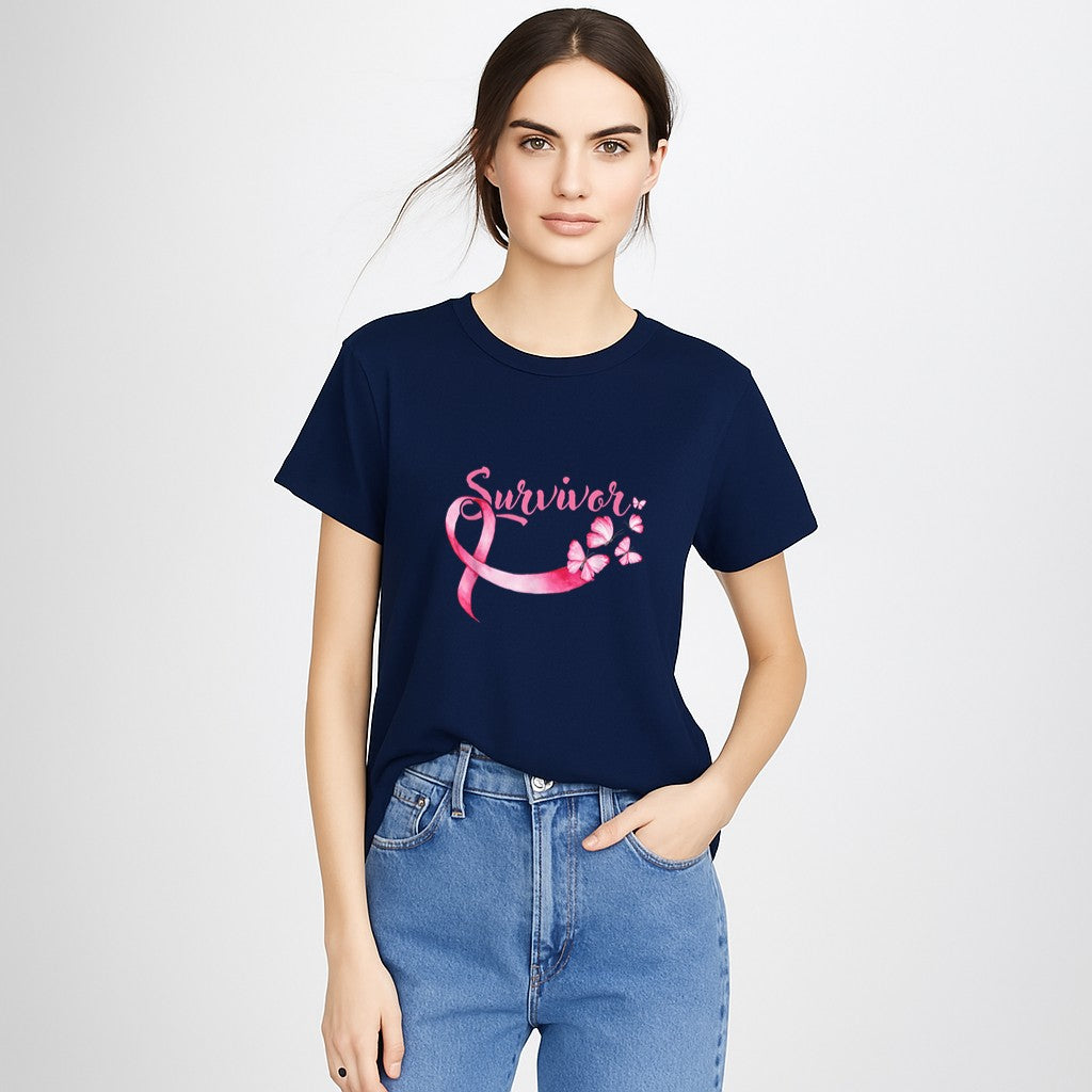 Breast Cancer Awareness Pink Butterflies Band Survivors T-Shirt