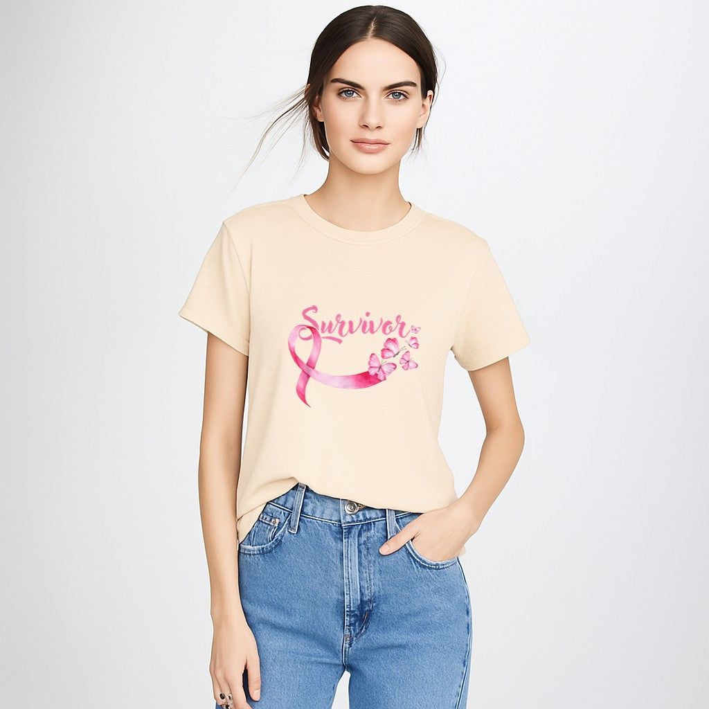 Breast Cancer Awareness Pink Butterflies Band Survivors T-Shirt